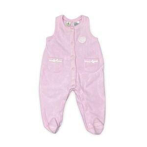 Vintage Sesame Street Footed Fleece Jumpsuit Romper Button Newborn-3/6m Pink